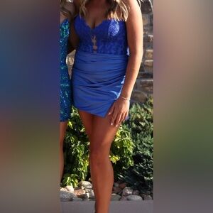 Jovani Blue Lace Mini Dress